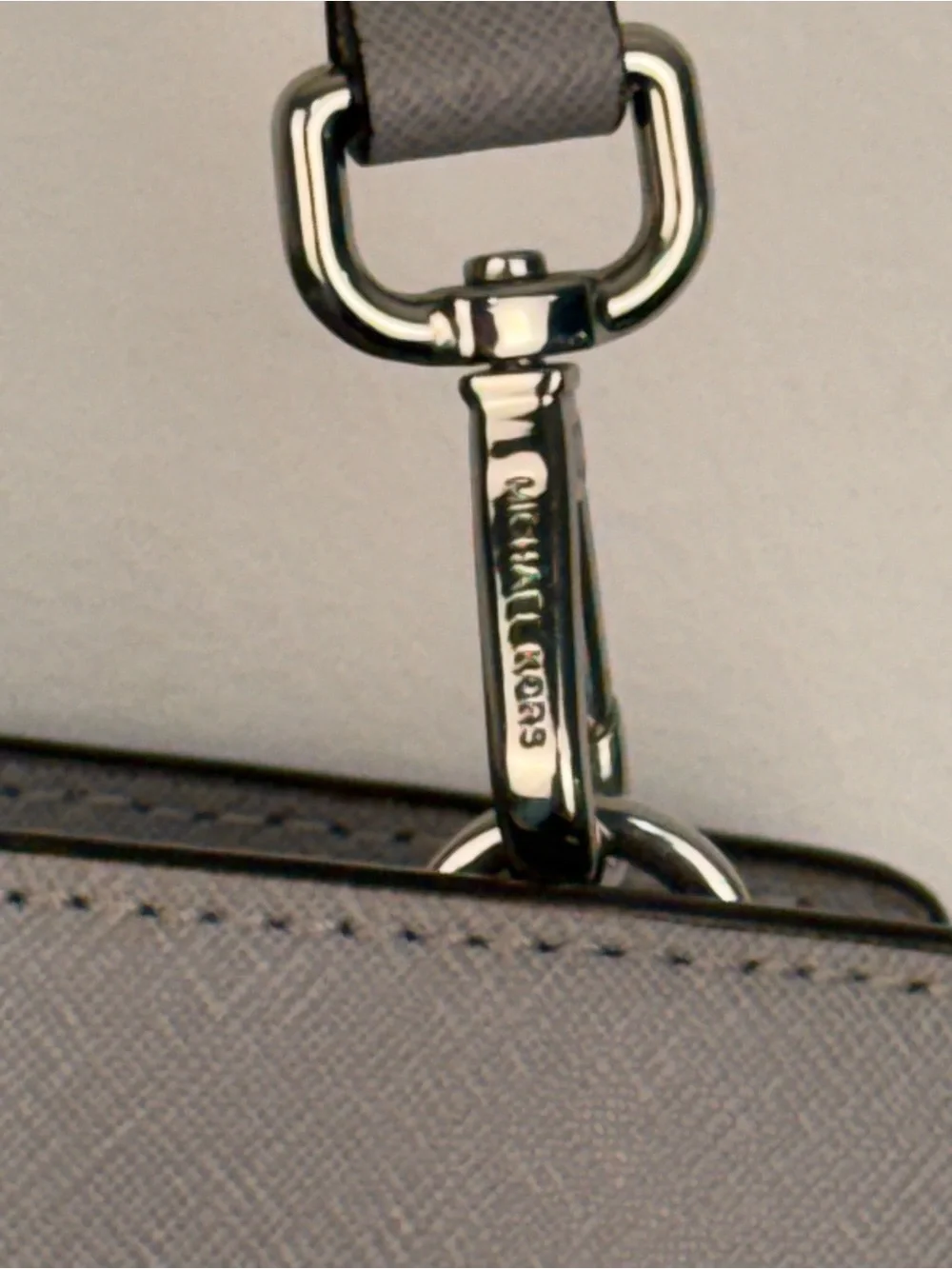 Michael Kors Selma Medium Pearl Grey Saffiano Leather Satchel
